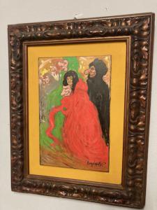Ölgemälde auf Karton „Masken“, 1920, Maße 60 x 40 cm